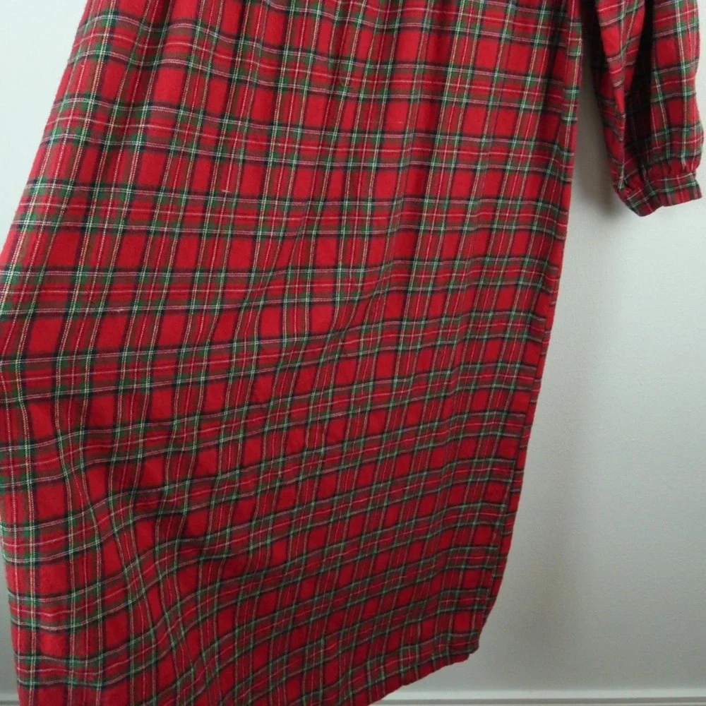 Vintage Large Red Plaid Flannel Nightgown Cotton Prairie Traditional Modest
